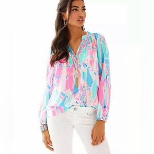 Lilly Pulitzer Elsa Blouse in Out To Sea with Hanger